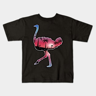 Ostrich Beautiful Sunset Beach Palm Tree Kids T-Shirt